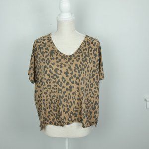 The Sweatshirt Project Leopard Print Boho Cropped V Neck Tee Woman's XL